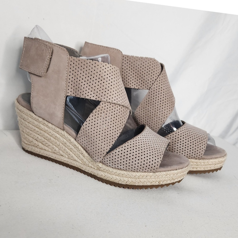 Eileen Fisher Taupe Perforated Suede Espadrille Wedge Sandals Womens 7.5 - Picture 1 of 10